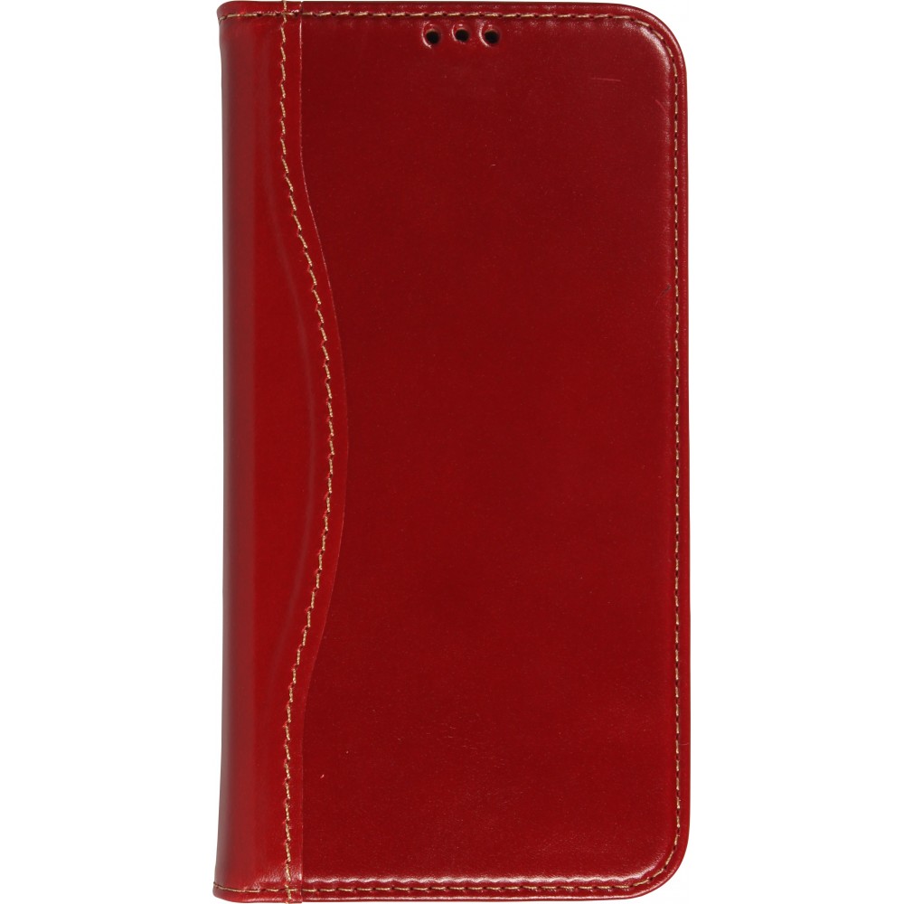 Fourre iPhone 15 Pro - Flip Fierre Shann cuir véritable - Rouge