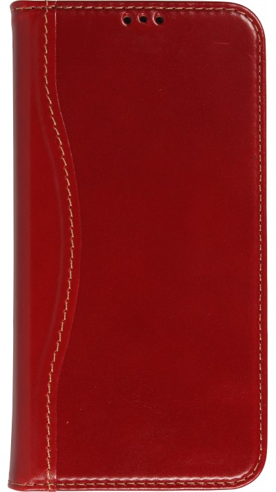 Fourre iPhone 15 Pro - Flip Fierre Shann cuir véritable - Rouge