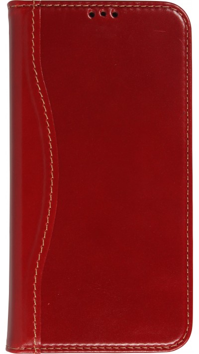 Fourre iPhone 13 Pro - Flip Fierre Shann cuir véritable - Rouge