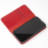 Fourre iPhone 15 Pro - Flip Fierre Shann cuir véritable - Rouge