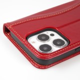Fourre iPhone 15 Pro - Flip Fierre Shann cuir véritable - Rouge