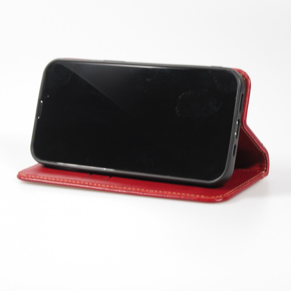 Fourre iPhone 15 Pro - Flip Fierre Shann cuir véritable - Rouge