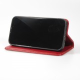 Fourre iPhone 15 Pro - Flip Fierre Shann cuir véritable - Rouge