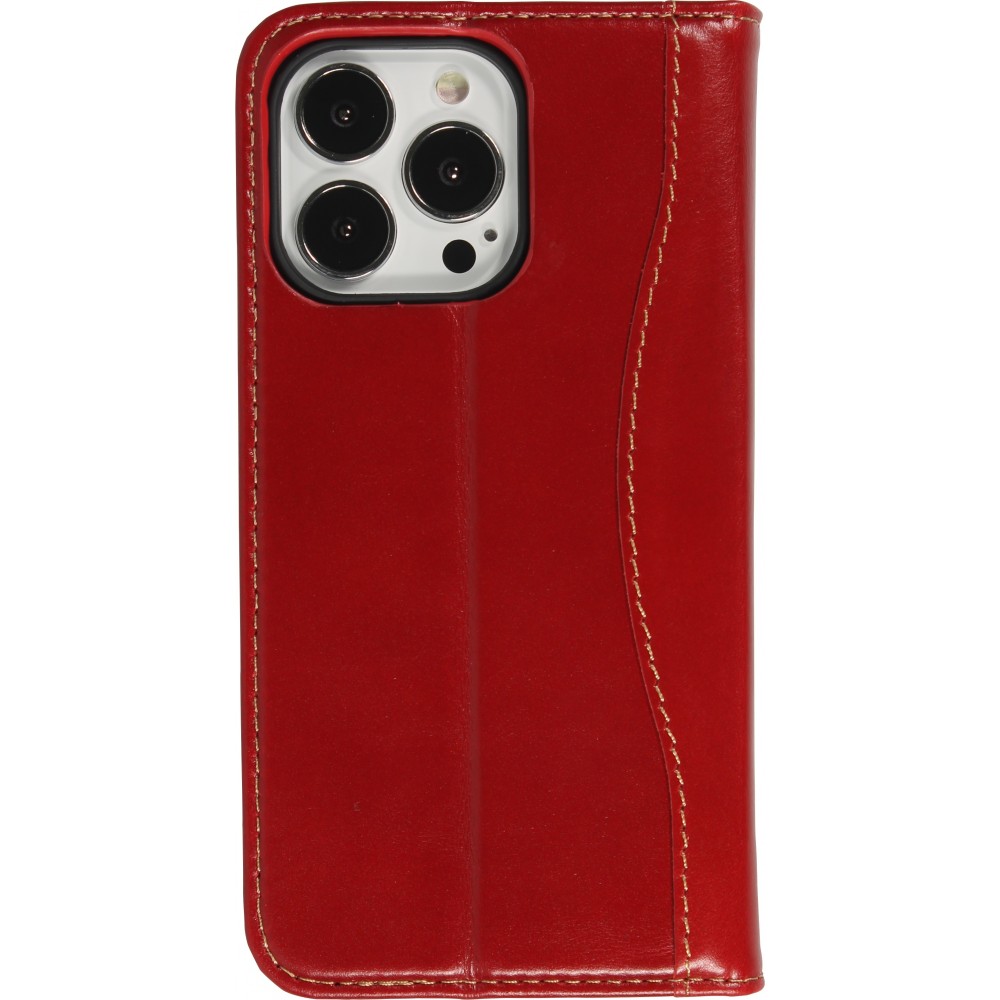 Fourre iPhone 15 Pro - Flip Fierre Shann cuir véritable - Rouge