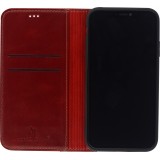 Fourre iPhone 15 Pro - Flip Fierre Shann cuir véritable - Rouge