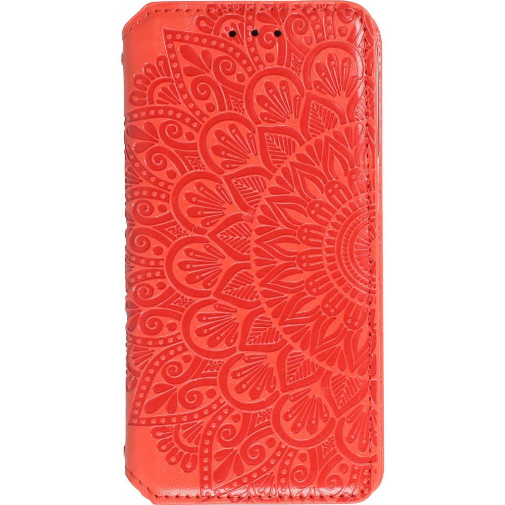 Fourre iPhone 13 Pro Max - Flip Wallet fashion mandala design artistique - Rouge