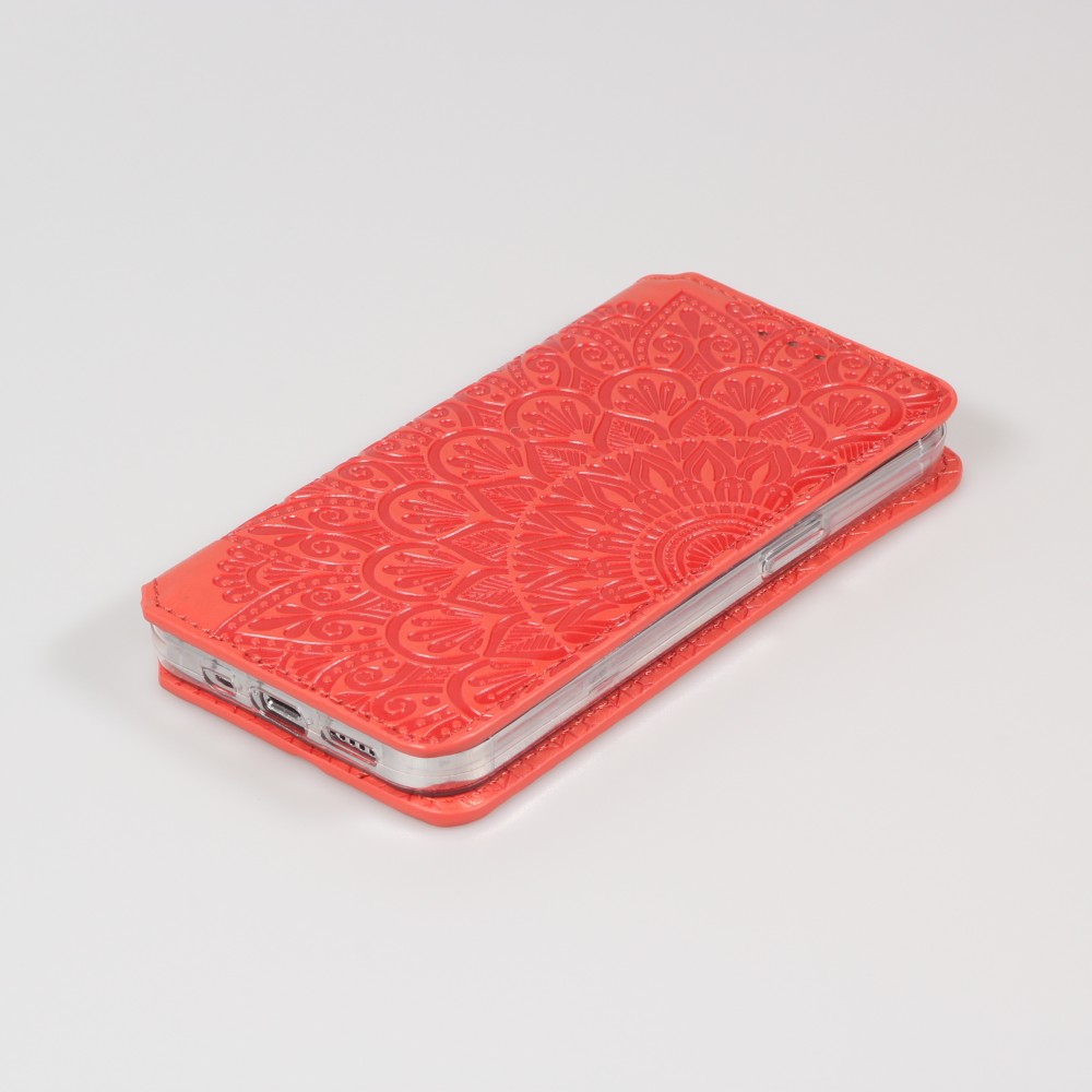 Fourre iPhone 13 Pro Max - Flip Wallet fashion mandala design artistique - Rouge