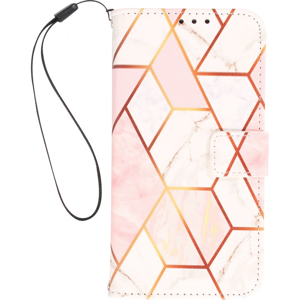Fourre iPhone 13 Pro - Flip Wallet marble geometric lines avec fermeture à aimant - Rose