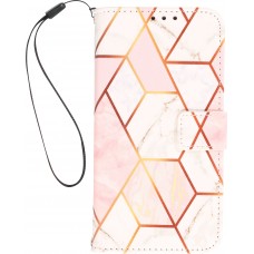 Fourre iPhone 13 Pro - Flip Wallet marble geometric lines avec fermeture à aimant - Rose