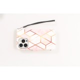 Fourre iPhone 13 Pro - Flip Wallet marble geometric lines avec fermeture à aimant - Rose