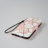 Fourre iPhone 13 Pro - Flip Wallet marble geometric lines avec fermeture à aimant - Rose