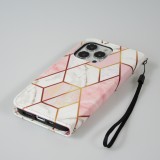Fourre iPhone 13 Pro - Flip Wallet marble geometric lines avec fermeture à aimant - Rose