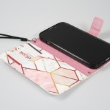 Fourre iPhone 13 Pro - Flip Wallet marble geometric lines avec fermeture à aimant - Rose