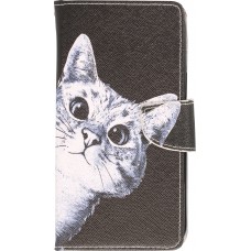 Fourre iPhone 12 / 12 Pro - Premium Wallet flip fermeture magnétique et porte-carte - Cat Looking at you - Noir