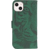 Fourre iPhone 15 Plus - Flip 3D en similicuir Oeil du tigre - Vert