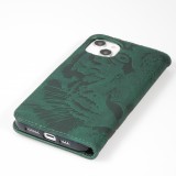 Fourre iPhone 15 Plus - Flip 3D en similicuir Oeil du tigre - Vert