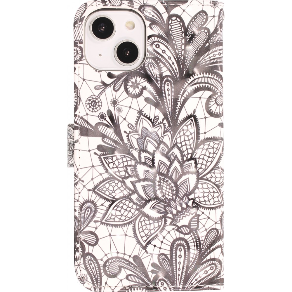 Fourre iPhone 14 - Flip - Black & White Mandala - Blanc