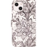 Fourre iPhone 14 - Flip - Black & White Mandala - Blanc