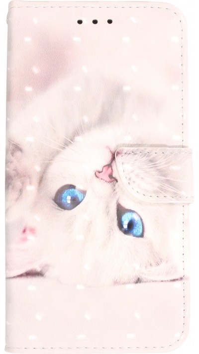 Fourre iPhone 14 - Flip - Cat blue eyes - Blanc