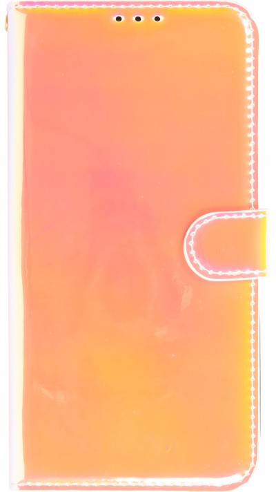 Fourre iPhone 14 Plus - Flip lisse brillant couleur magique avec dragonne - Tequila Sunrise