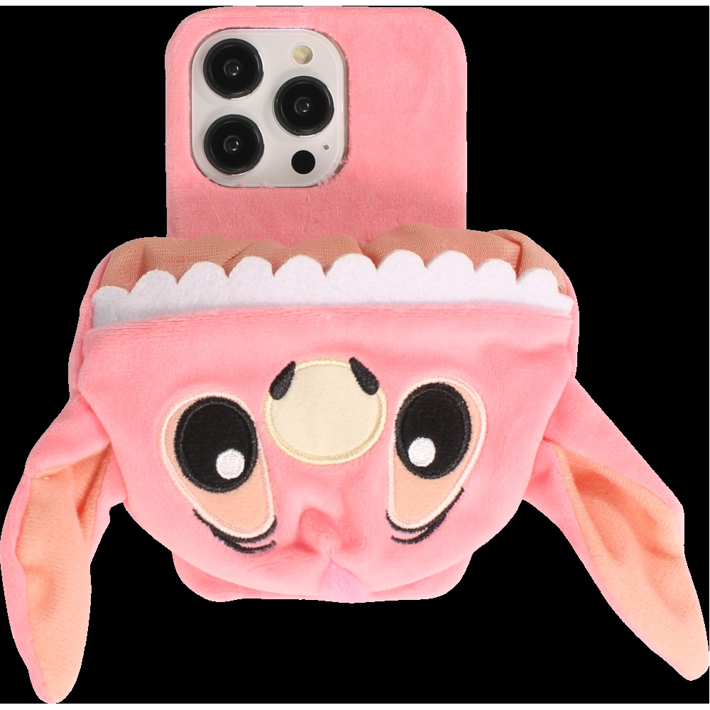 Fourre iPhone 14 Pro - Coque amusante 3D Adorable monstre en peluche avec capuchon de bouche - Rose
