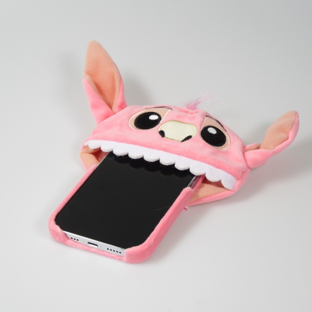Fourre iPhone 14 Pro - Coque amusante 3D Adorable monstre en peluche avec capuchon de bouche - Rose