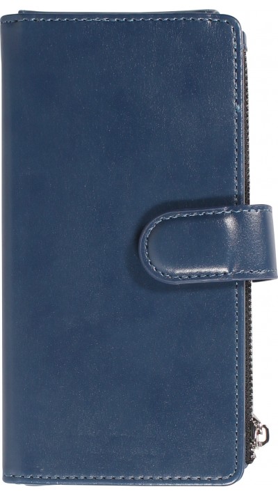 Fourre iPhone 15 Pro - Etui portefeuille luxueux et sophistiqué en cuir avec aimant et compartiment à monnaie - Bleu