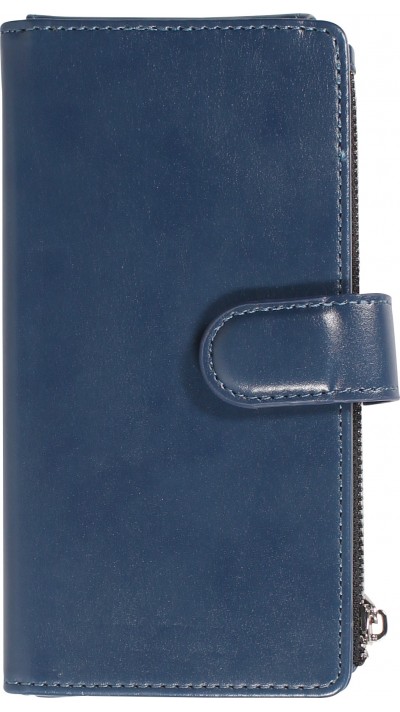 Fourre iPhone 14 Pro - Etui portefeuille luxueux et sophistiqué en cuir avec aimant et compartiment à monnaie - Bleu