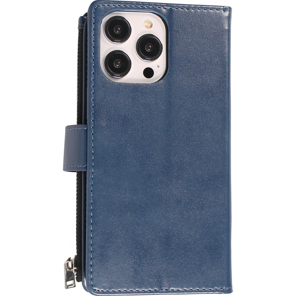 iPhone 14 Pro Max Case Hülle - Brieftaschen-Hülle luxuriös und raffiniert mit Magnet Verschluss & Münz- und Kartenfach  - Blau
