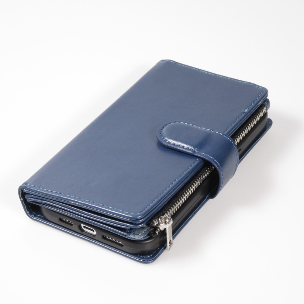 iPhone 14 Pro Max Case Hülle - Brieftaschen-Hülle luxuriös und raffiniert mit Magnet Verschluss & Münz- und Kartenfach  - Blau