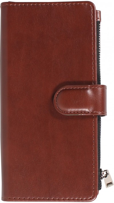Fourre iPhone 14 Pro - Etui portefeuille luxueux et sophistiqué en cuir avec aimant et compartiment à monnaie - Brun