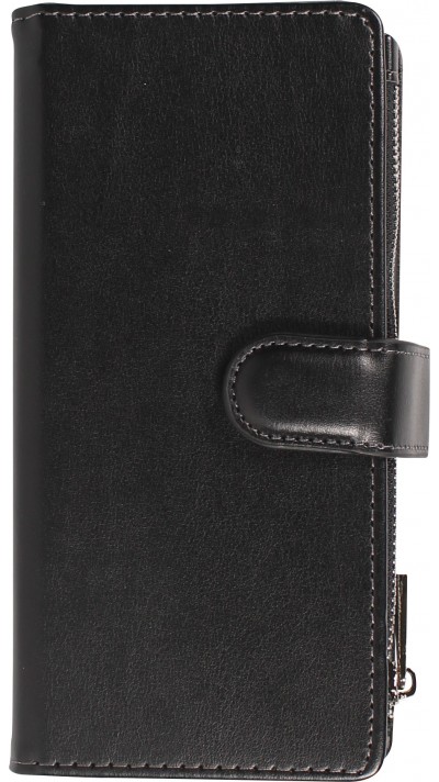 Fourre iPhone 15 Pro Max - Etui portefeuille luxueux et sophistiqué en cuir avec aimant et compartiment à monnaie - Noir