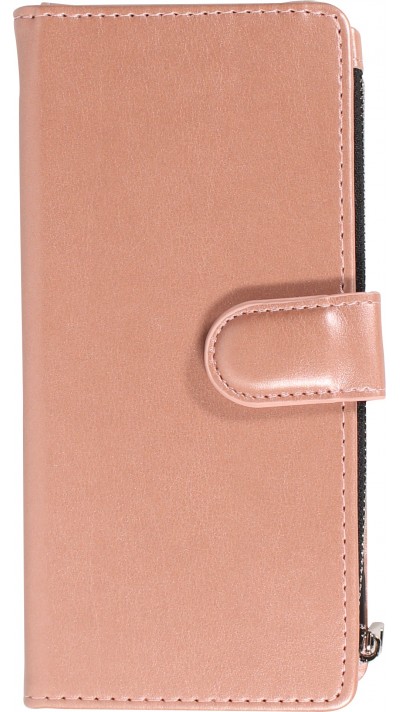 Fourre iPhone 15 Pro - Etui portefeuille luxueux et sophistiqué en cuir avec aimant et compartiment à monnaie - Rose