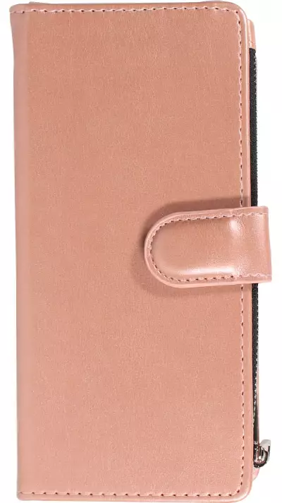 Fourre iPhone 14 Pro - Etui portefeuille luxueux et sophistiqué en cuir avec aimant et compartiment à monnaie - Rose
