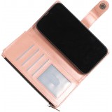 Fourre iPhone 14 Pro - Etui portefeuille luxueux et sophistiqué en cuir avec aimant et compartiment à monnaie - Rose