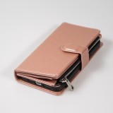 Fourre iPhone 14 Pro - Etui portefeuille luxueux et sophistiqué en cuir avec aimant et compartiment à monnaie - Rose