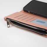 Fourre iPhone 14 Pro - Etui portefeuille luxueux et sophistiqué en cuir avec aimant et compartiment à monnaie - Rose