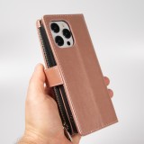 Fourre iPhone 14 Pro - Etui portefeuille luxueux et sophistiqué en cuir avec aimant et compartiment à monnaie - Rose