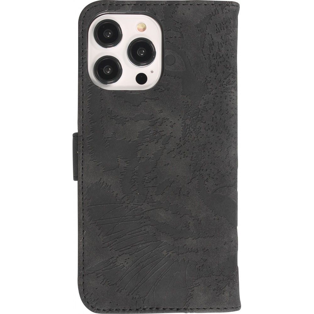 Fourre iPhone 15 Pro Max - Flip 3D en similicuir Oeil du tigre - Noir