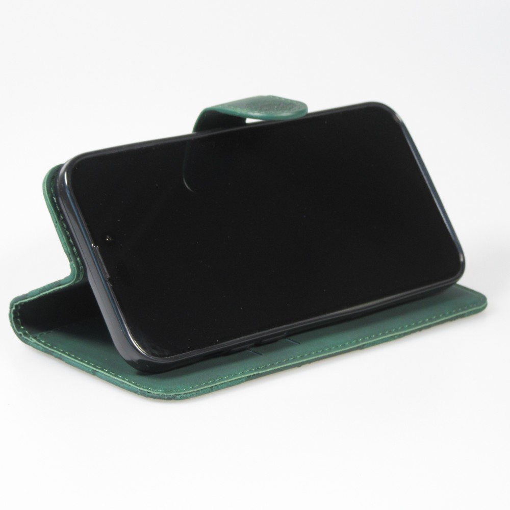 Fourre iPhone 14 Pro Max - Flip 3D en similicuir Oeil du tigre - Vert