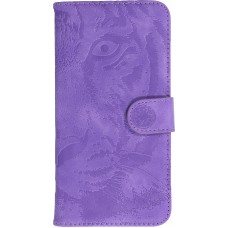 Fourre iPhone 14 Pro Max - Flip 3D en similicuir Oeil du tigre - Violet