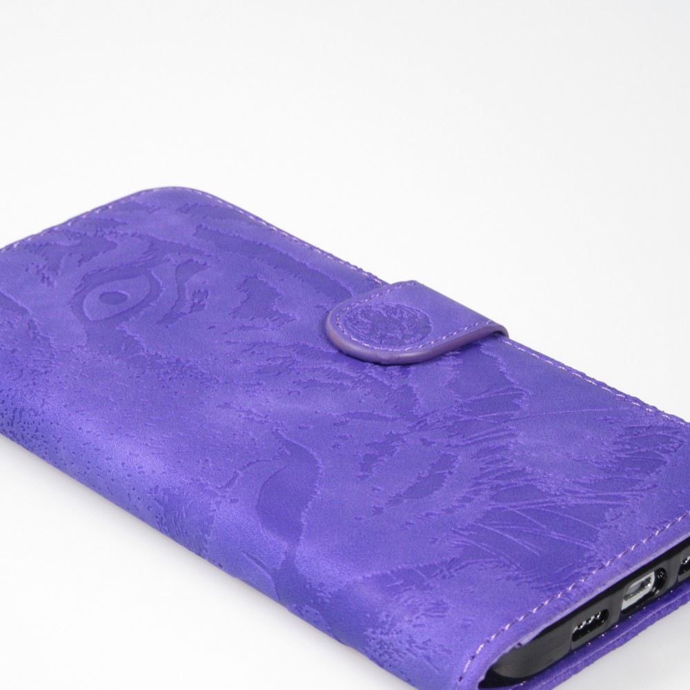 Fourre iPhone 14 Pro Max - Flip 3D en similicuir Oeil du tigre - Violet