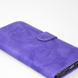 Fourre iPhone 14 Pro Max - Flip 3D en similicuir Oeil du tigre - Violet