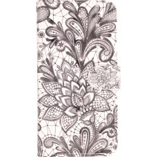 iPhone 14 Pro Case Hülle - Flip - Black & White Mandala - Weiss