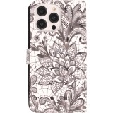 iPhone 14 Pro Case Hülle - Flip - Black & White Mandala - Weiss