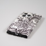 iPhone 14 Pro Case Hülle - Flip - Black & White Mandala - Weiss