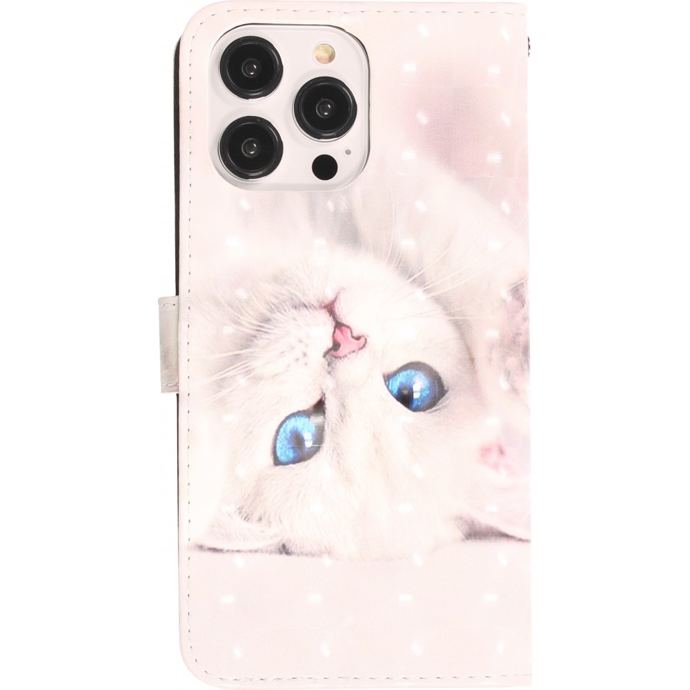 Fourre iPhone 14 Pro Max - Flip - Cat blue eyes - Blanc