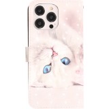 Fourre iPhone 14 Pro Max - Flip - Cat blue eyes - Blanc