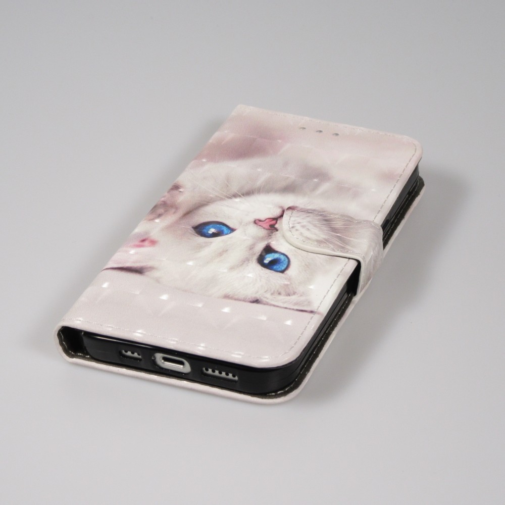 Fourre iPhone 14 Pro Max - Flip - Cat blue eyes - Blanc