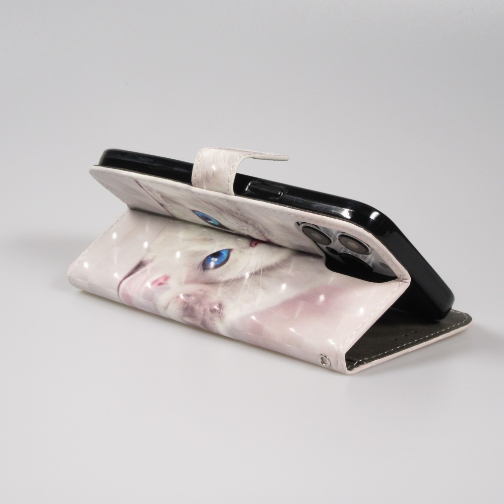 Fourre iPhone 14 Pro Max - Flip - Cat blue eyes - Blanc